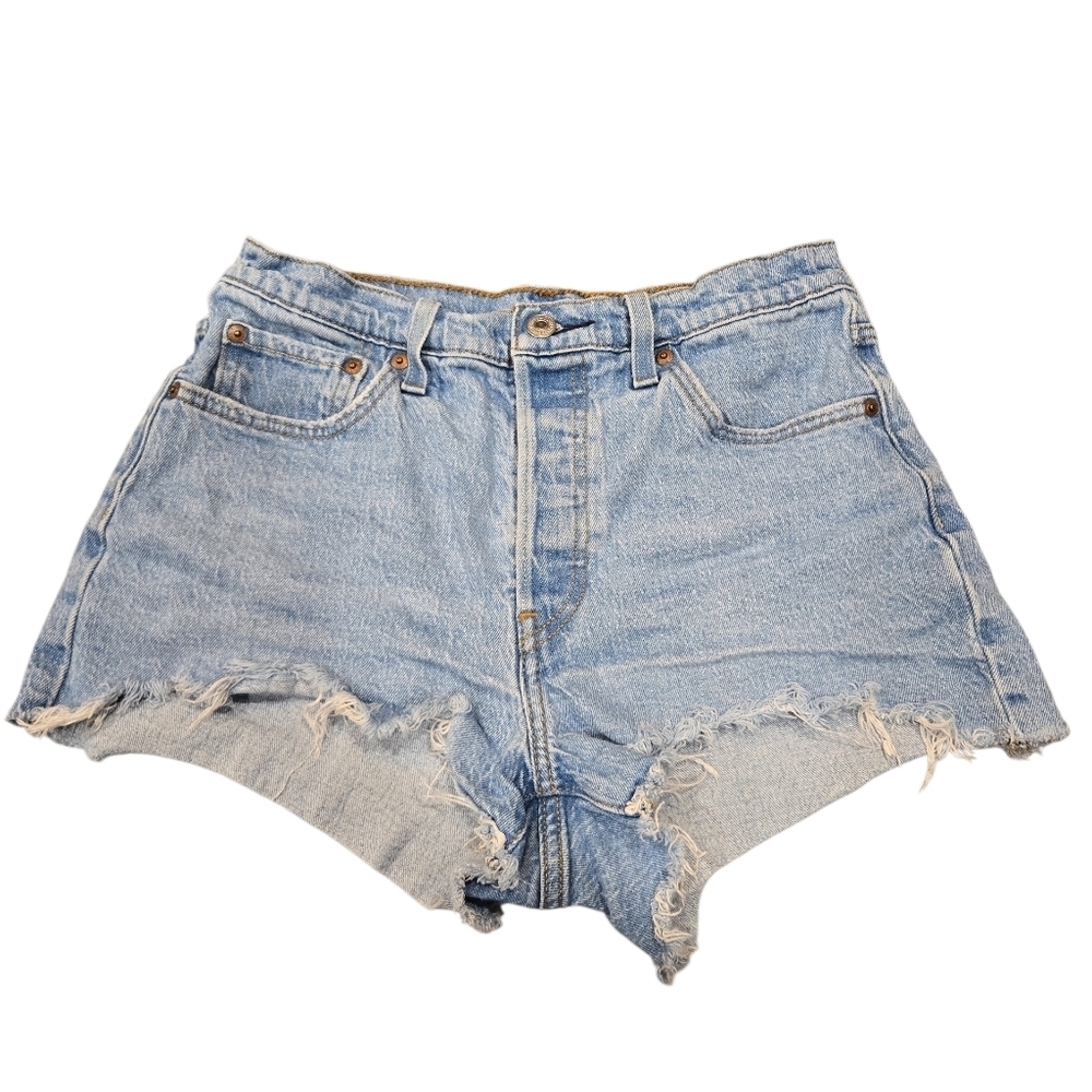 LEVI'S 501 ORIGINAL HIGH-RISE CUTOFF JEAN SHORTS. LIGHT WASH. SIZE 28